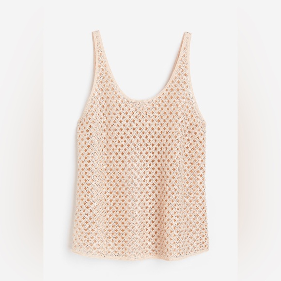 H&M Tops - H&M Sequined Hole-Knit Tank Top Light Beige Medium Recycled Fabric
